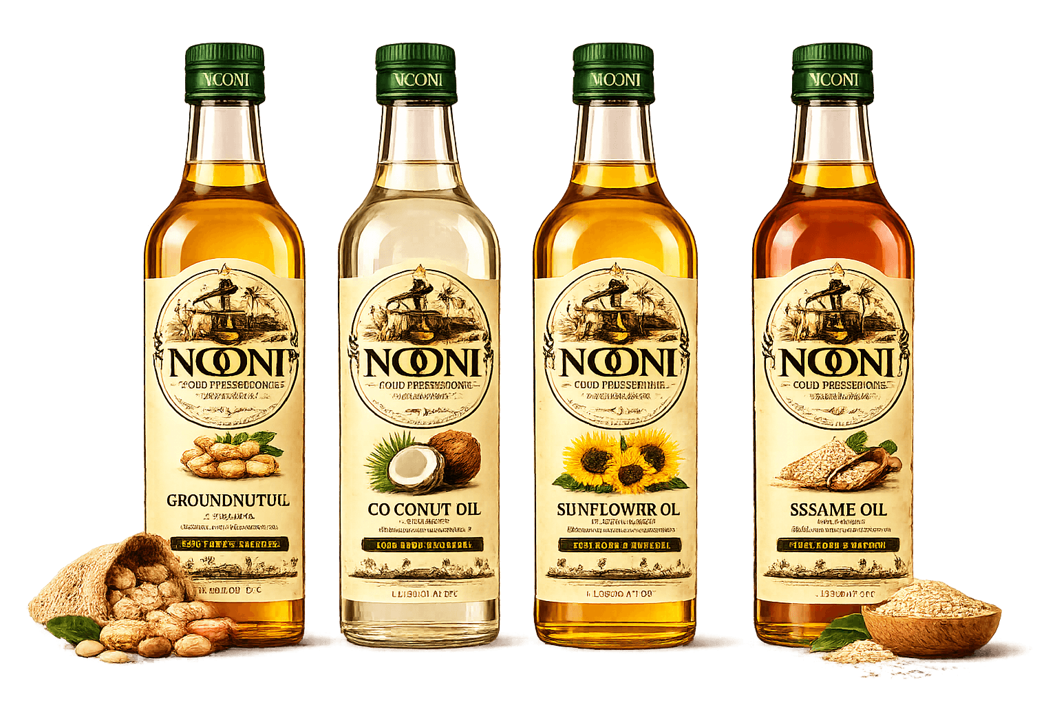 The complete NOONI Kitchen Reset Bundle — all four cold-pressed oils